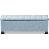 Roanoke Storage Ottoman Bench in Tufted Light Blue Fabric